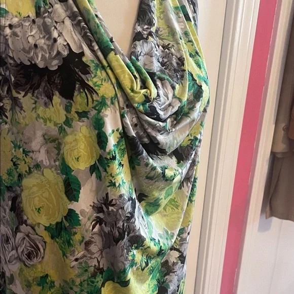 Floral Drape Neck Top - Green, Yellow, Gray - Picture 3 of 8